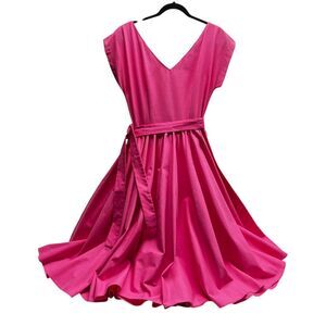 Vintage Mindy Malone Women’s Size 13 Pink Fit & Flare Dress Belted Waist V Neck